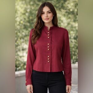 Military-Style Button Front Women’s Top - vintage - 4P